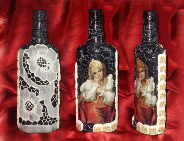 Варианты стильного и красивого декора поверхности бутылок