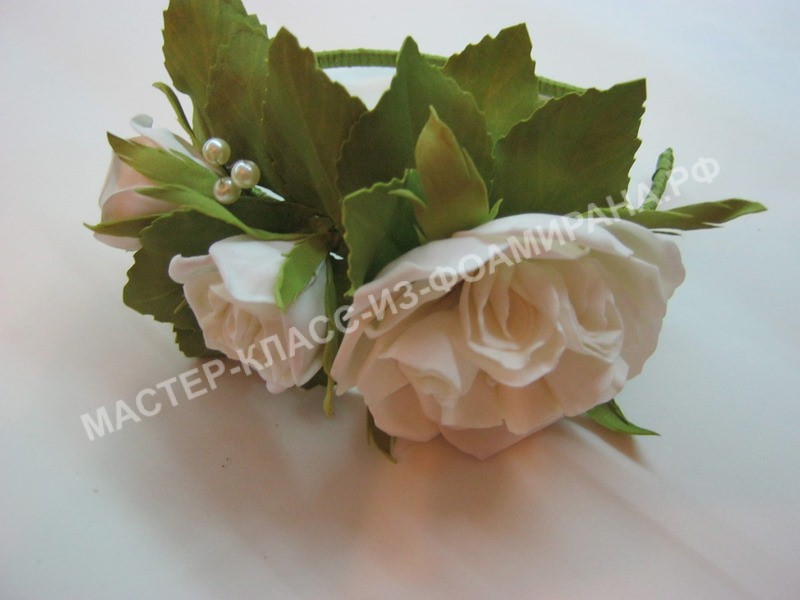 мастер-класс ободок с пионовидными розами, пошаговое фото